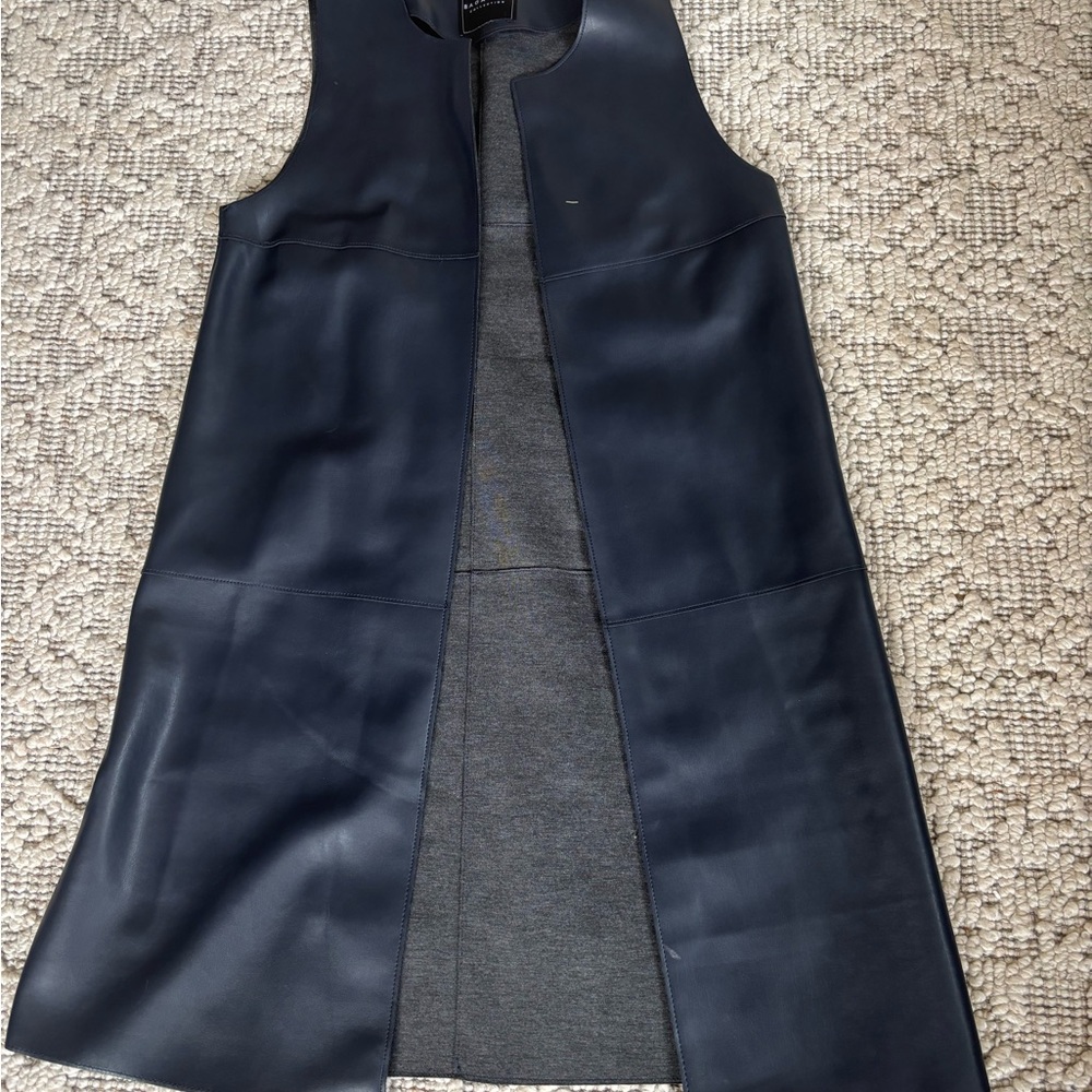 Navy Sleeveless Leather Vest